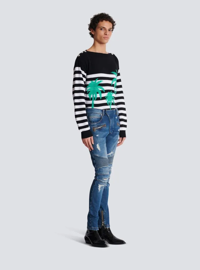 Biker Jeans In Faded Denim Blue Men Balmain Denim