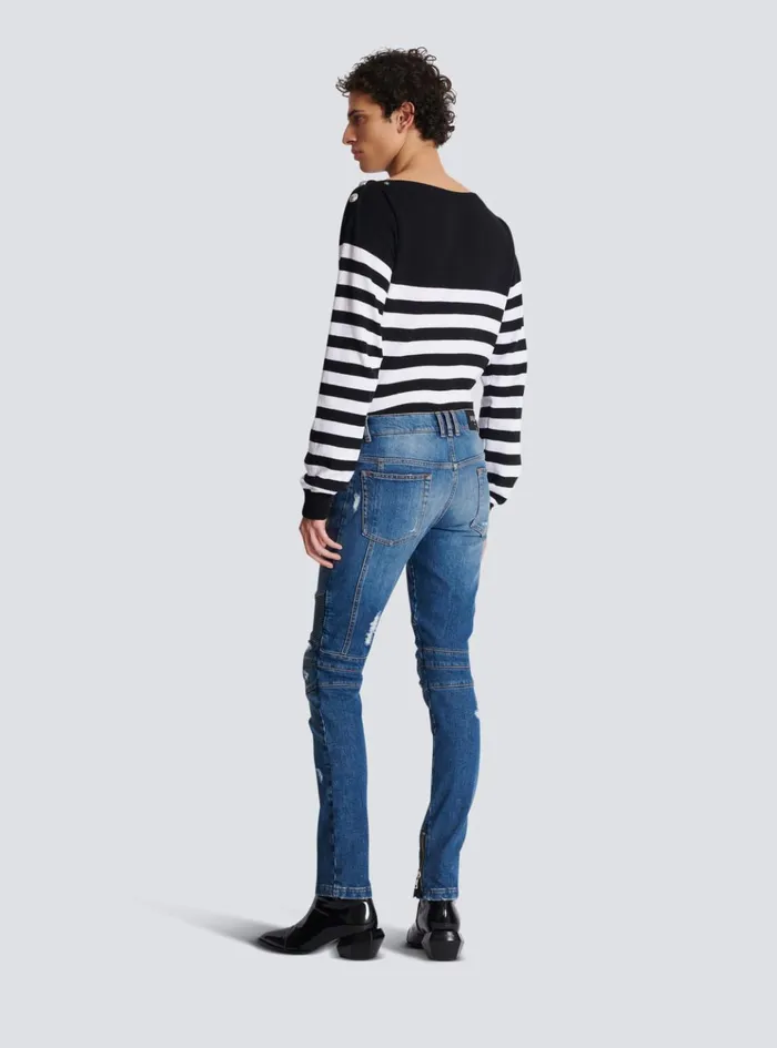 Biker Jeans In Faded Denim Blue Men Balmain Denim