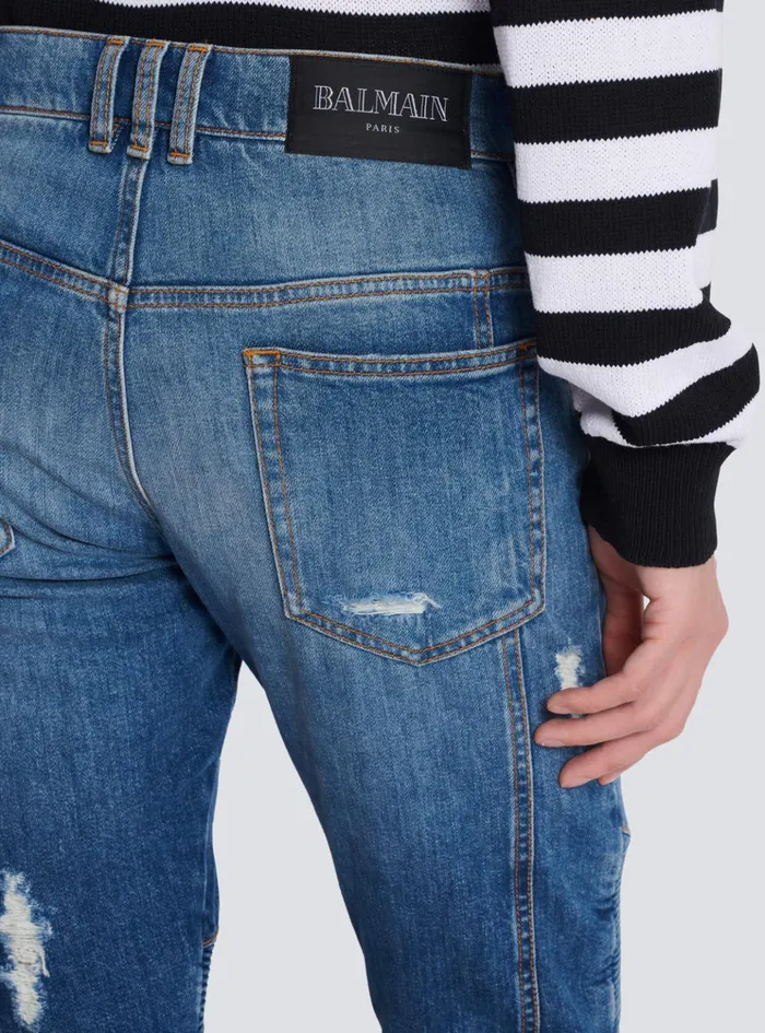 Biker Jeans In Faded Denim Blue Men Balmain Denim