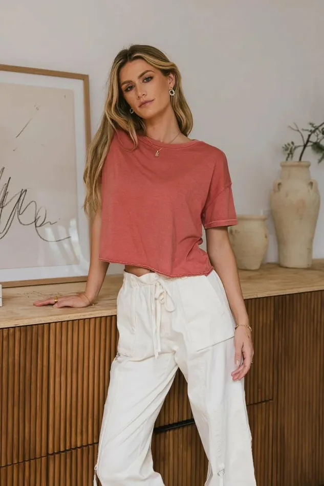 Billie Cropped TShirt In Rust Rust Women Bohme Tees and Tanks