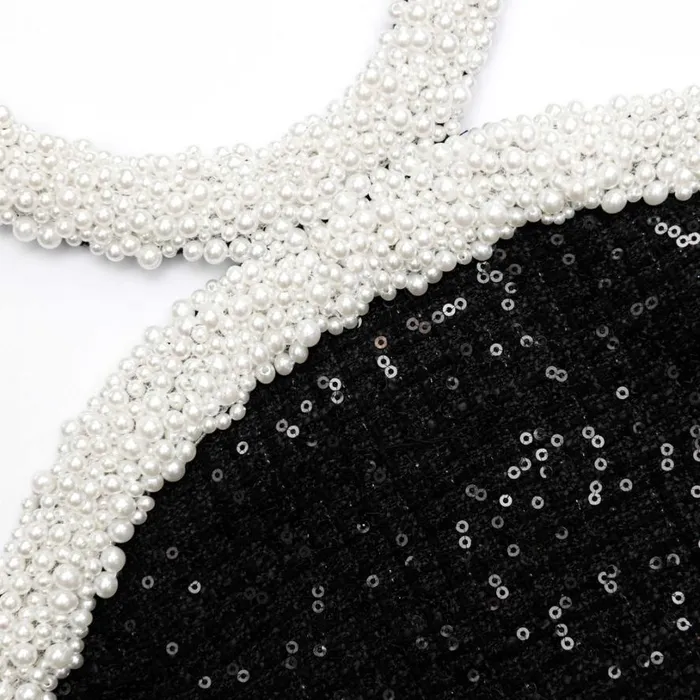 Black Boucle Pearl Trim Mini Dress Women Self Portrait Dresses