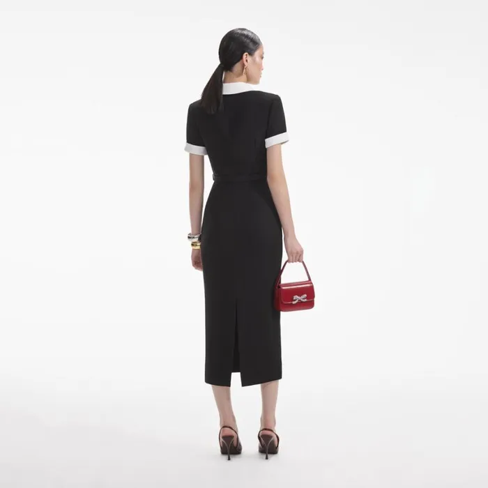 Black Crepe Contrast Midi Dress Women Self Portrait Dresses Black Crepe Contrast Midi Dress Women Self Portrait Dresses
