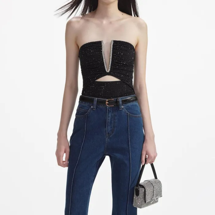 Black Jersey Rhinestone Top Women Self Portrait Tops Black Jersey Rhinestone Top Women Self Portrait Tops