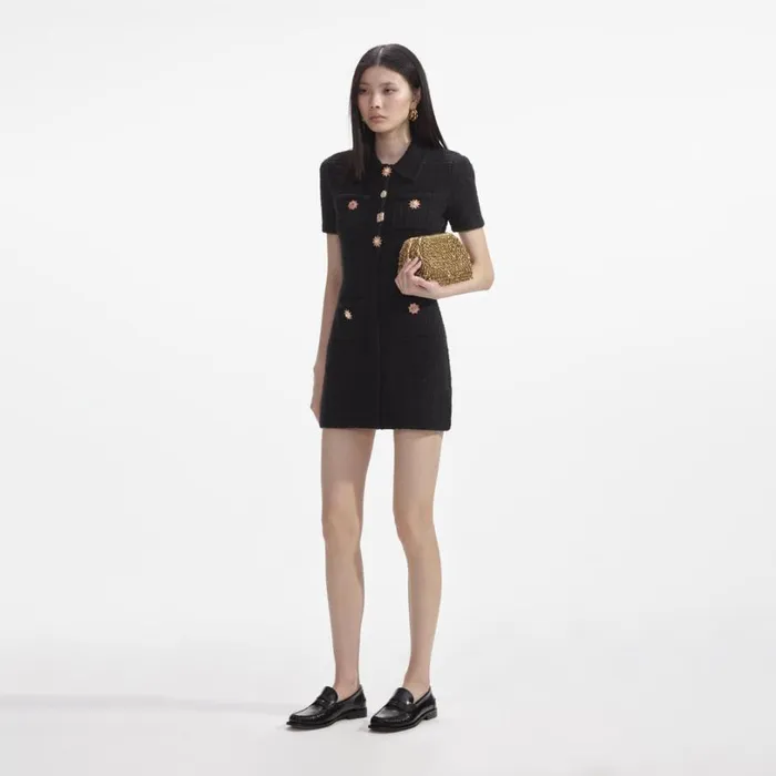 Black Jewel Button Knit Mini Dress Women Self Portrait Dresses Black Jewel Button Knit Mini Dress Women Self Portrait Dresses