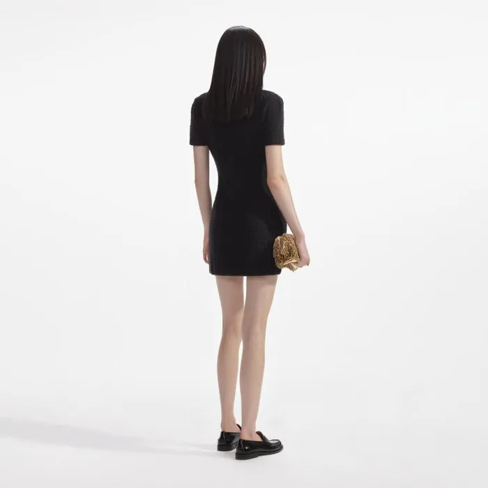 Black Jewel Button Knit Mini Dress Women Self Portrait Dresses Black Jewel Button Knit Mini Dress Women Self Portrait Dresses