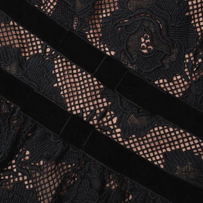 Black Lace Velvet Bow Mini Dress Women Self Portrait Dresses Black Lace Velvet Bow Mini Dress Women Self Portrait Dresses