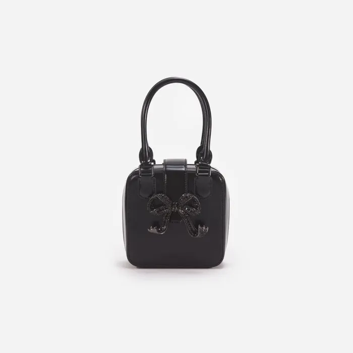 Black Leather Square Mini Tote Bag Women Self Portrait Mini