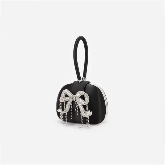 Black Satin Top Handle Clutch Bag Women Self Portrait Clutch Bags Black Satin Top Handle Clutch Bag Women Self Portrait Clutch Bags