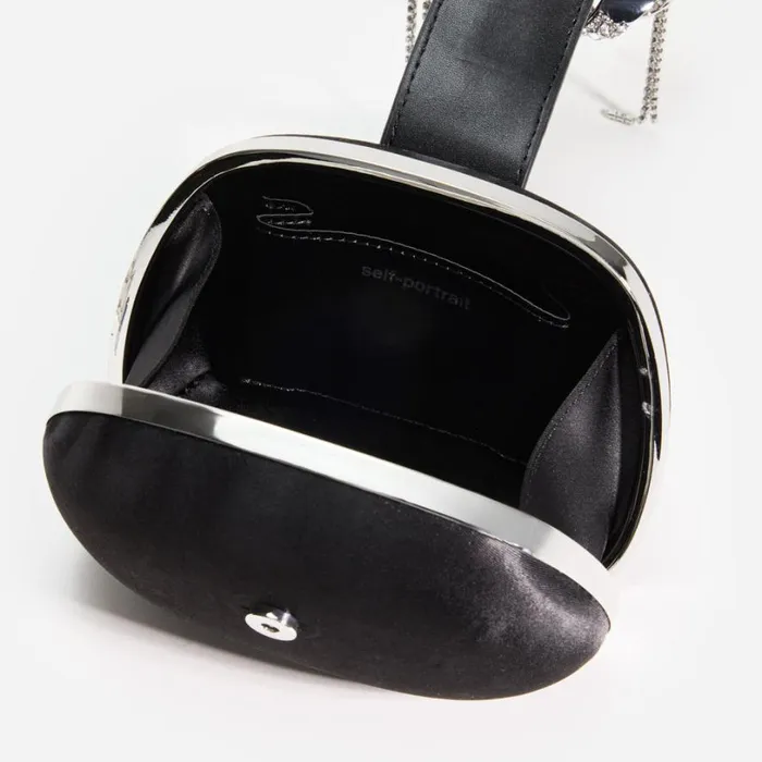 Black Satin Top Handle Clutch Bag Women Self Portrait Clutch Bags Black Satin Top Handle Clutch Bag Women Self Portrait Clutch Bags