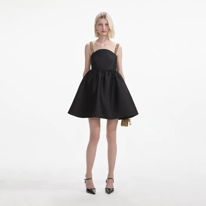 Black Taffeta Embellished Mini Dress Women Self Portrait Dresses