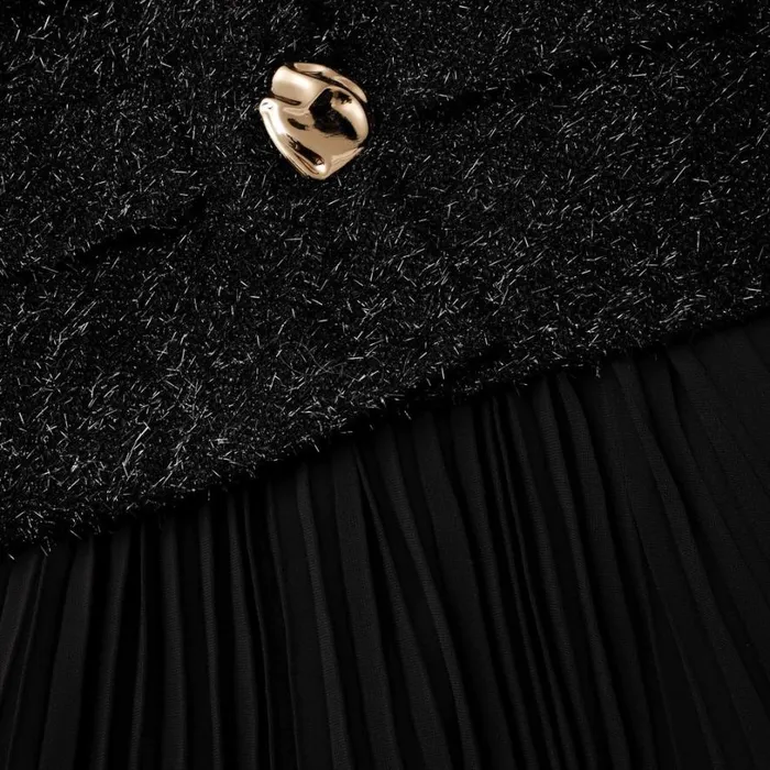 Black Tinsel Boucle Chiffon Midi Dress Women Self Portrait Dresses