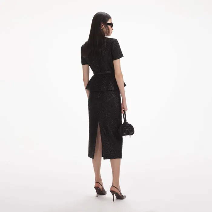 Black Tinsel Boucle Tailored Midi Dress Women Self Portrait Dresses