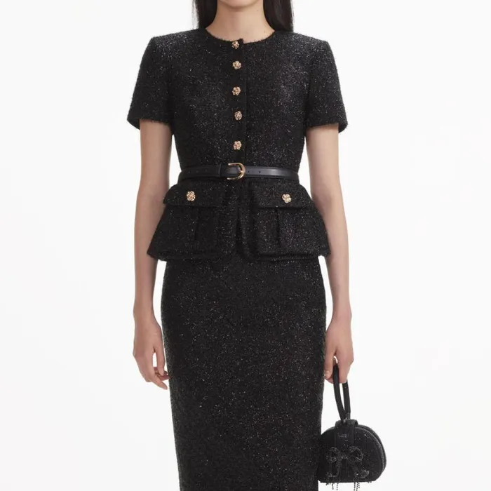 Black Tinsel Boucle Tailored Midi Dress Women Self Portrait Dresses