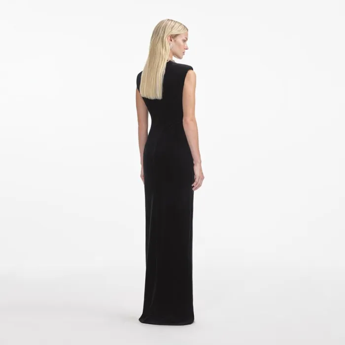 Black Velvet Embellished Maxi Dress Women Self Portrait Dresses