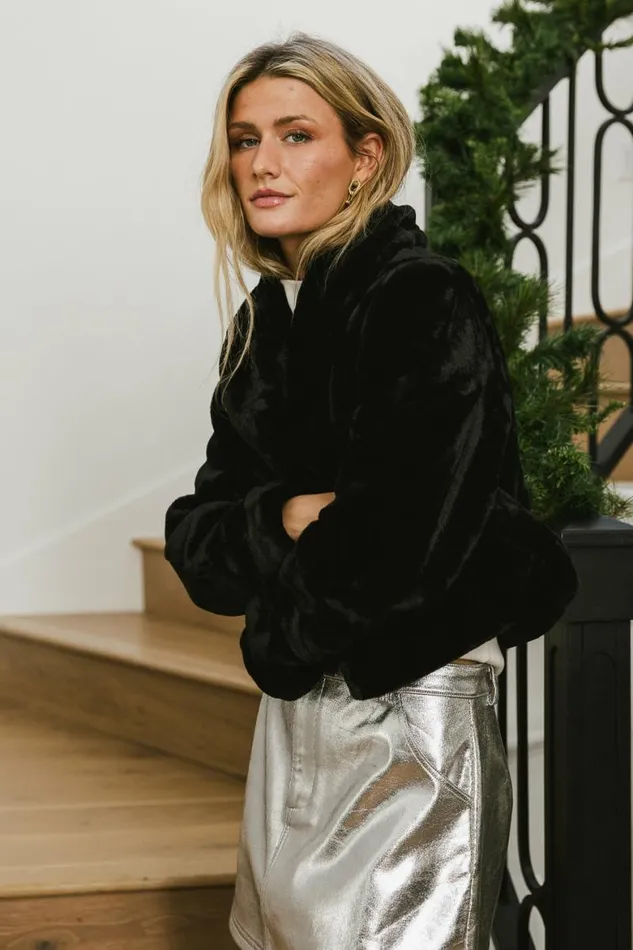 BlankNYC Midnight Memories Faux Fur Jacket Black Women Bohme Outerwear