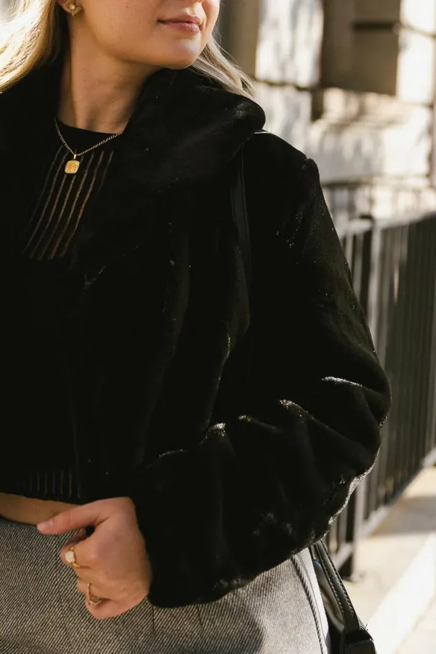 BlankNYC Midnight Memories Faux Fur Jacket Black Women Bohme Outerwear