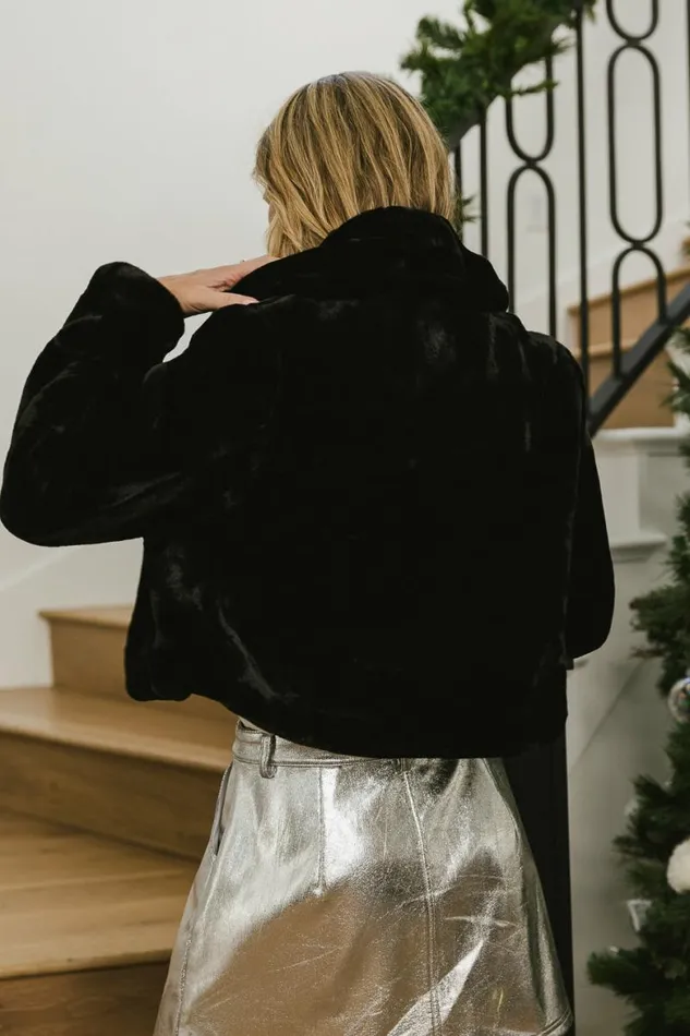 BlankNYC Midnight Memories Faux Fur Jacket Black Women Bohme Outerwear