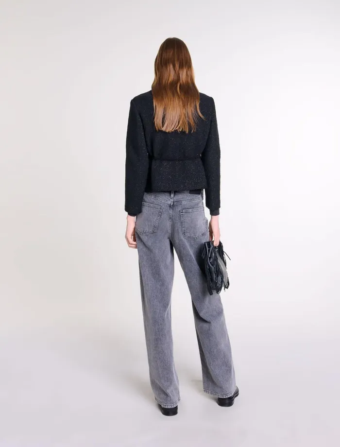 Blazers and Jackets Women Maje Belted Shiny Tweed Jacket Black