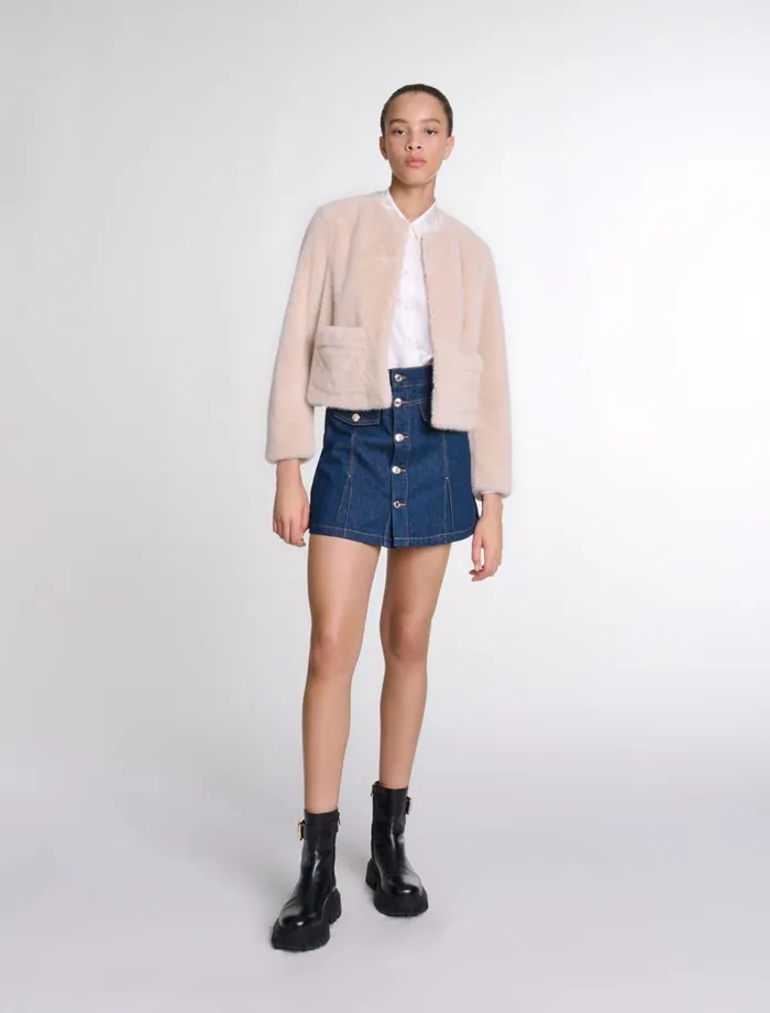Blazers and Jackets Women Maje Cropped Faux Fur Jacket Beige