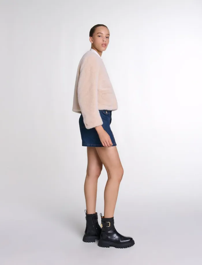 Blazers and Jackets Women Maje Cropped Faux Fur Jacket Beige
