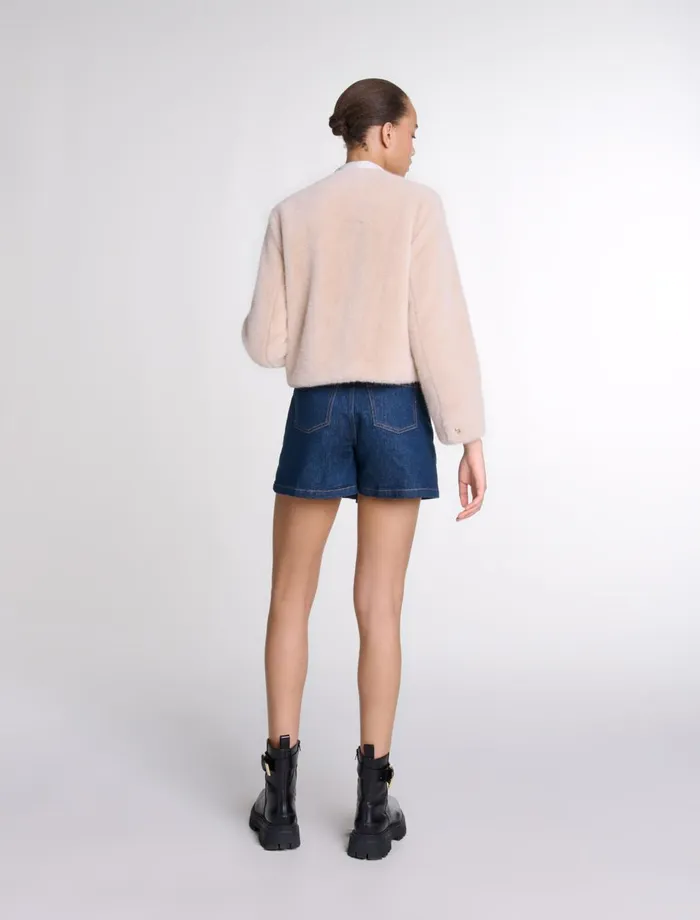 Blazers and Jackets Women Maje Cropped Faux Fur Jacket Beige