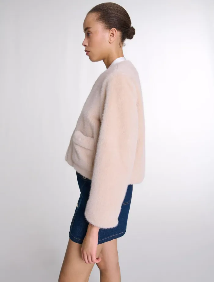 Blazers and Jackets Women Maje Cropped Faux Fur Jacket Beige