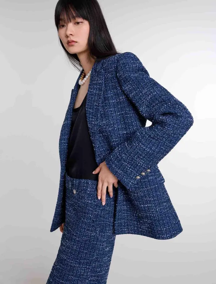 Blazers and Jackets Women Maje Tweed Jacket Blue