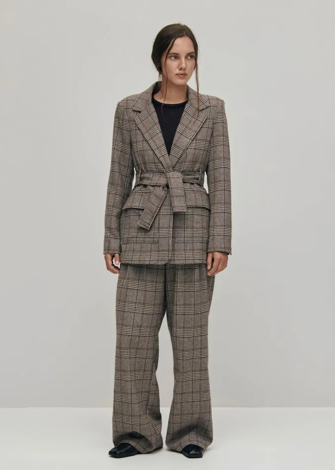 Blazers Vests Women ALOHAS Nagano Checks Brown Blazer