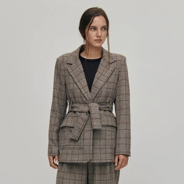 Blazers Vests Women ALOHAS Nagano Checks Brown Blazer