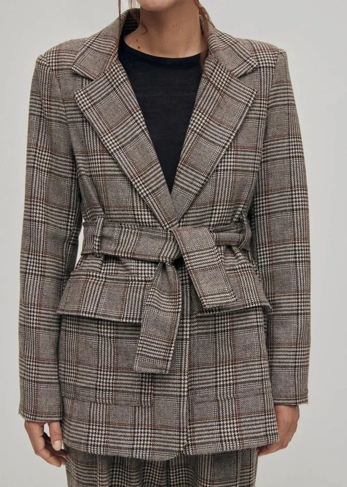 Blazers Vests Women ALOHAS Nagano Checks Brown Blazer