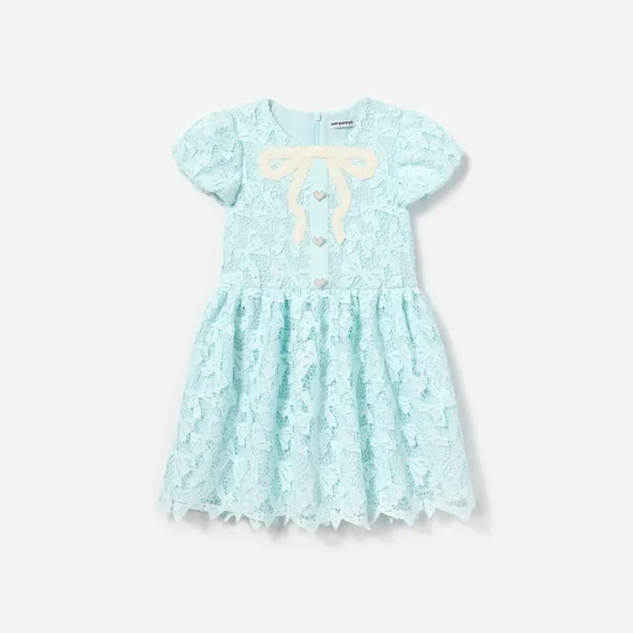 Blue Bow Lace Dress Kids Self Portrait Party Dresses