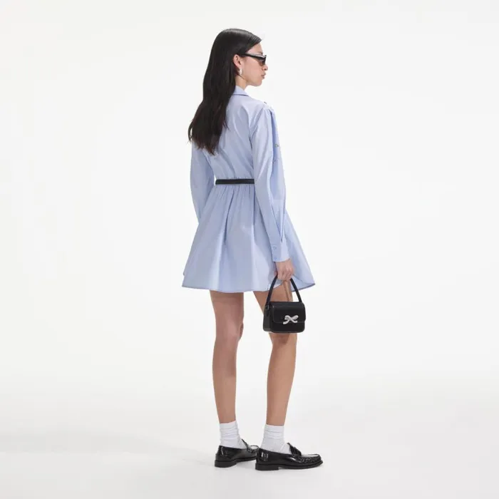 Blue Cotton Embellished Mini Dress Women Self Portrait Dresses Blue Cotton Embellished Mini Dress Women Self Portrait Dresses
