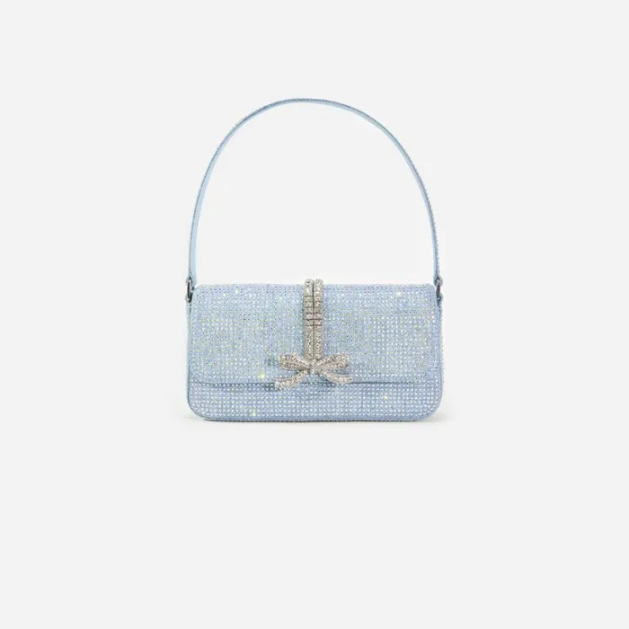 Blue Rhinestone Denim Baguette Bag Women Self Portrait Denim