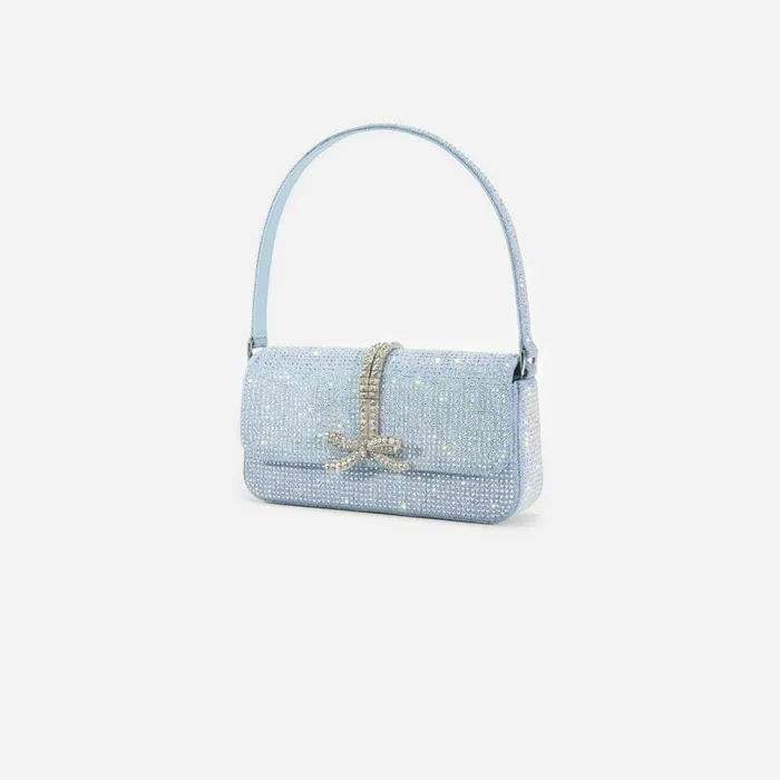 Blue Rhinestone Denim Baguette Bag Women Self Portrait Denim Blue Rhinestone Denim Baguette Bag Women Self Portrait Denim
