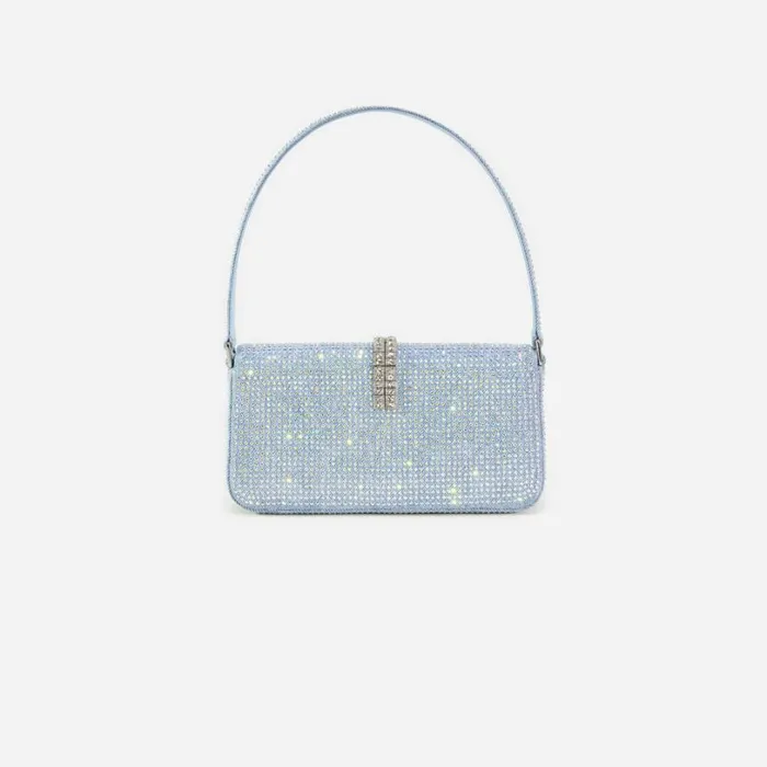 Blue Rhinestone Denim Baguette Bag Women Self Portrait Denim Blue Rhinestone Denim Baguette Bag Women Self Portrait Denim