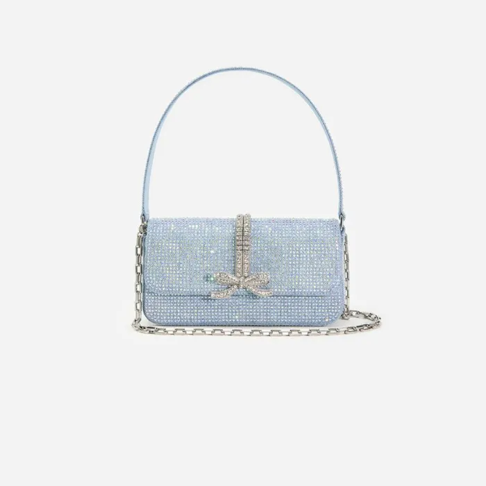 Blue Rhinestone Denim Baguette Bag Women Self Portrait Denim Blue Rhinestone Denim Baguette Bag Women Self Portrait Denim