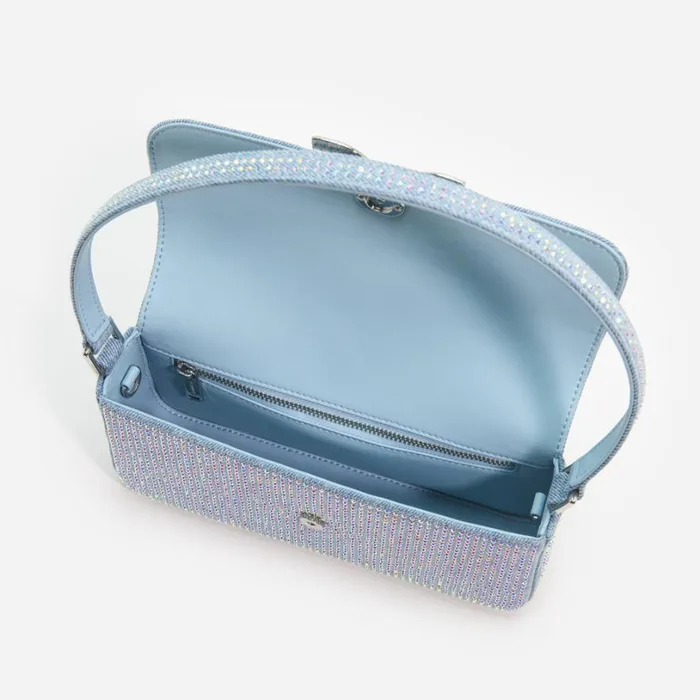 Blue Rhinestone Denim Baguette Bag Women Self Portrait Denim Blue Rhinestone Denim Baguette Bag Women Self Portrait Denim