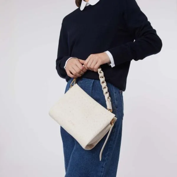Boheme Ostrich Small Lambskin White Women Coccinelle Top Handle Bag Boheme Ostrich Small Lambskin White Women Coccinelle Top Handle Bag