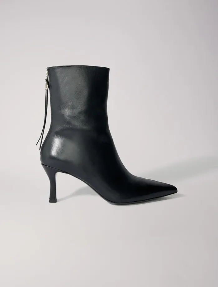 Booties and Boots Women Maje Leather Ankle Boots Black
