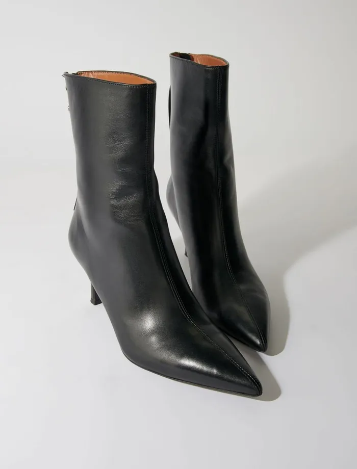 Booties and Boots Women Maje Leather Ankle Boots Black