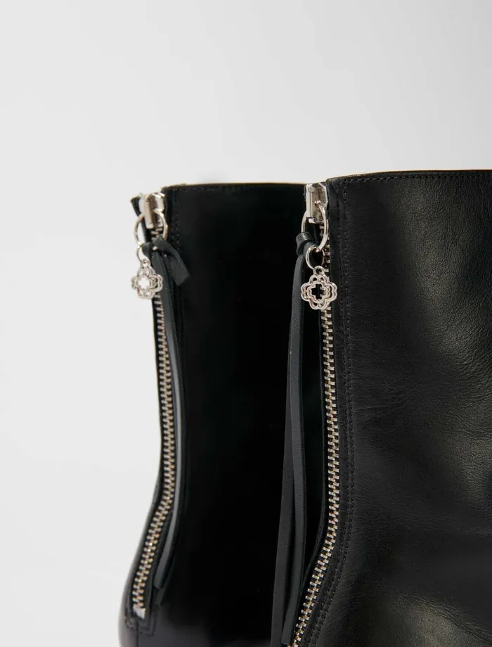 Booties and Boots Women Maje Leather Ankle Boots Black