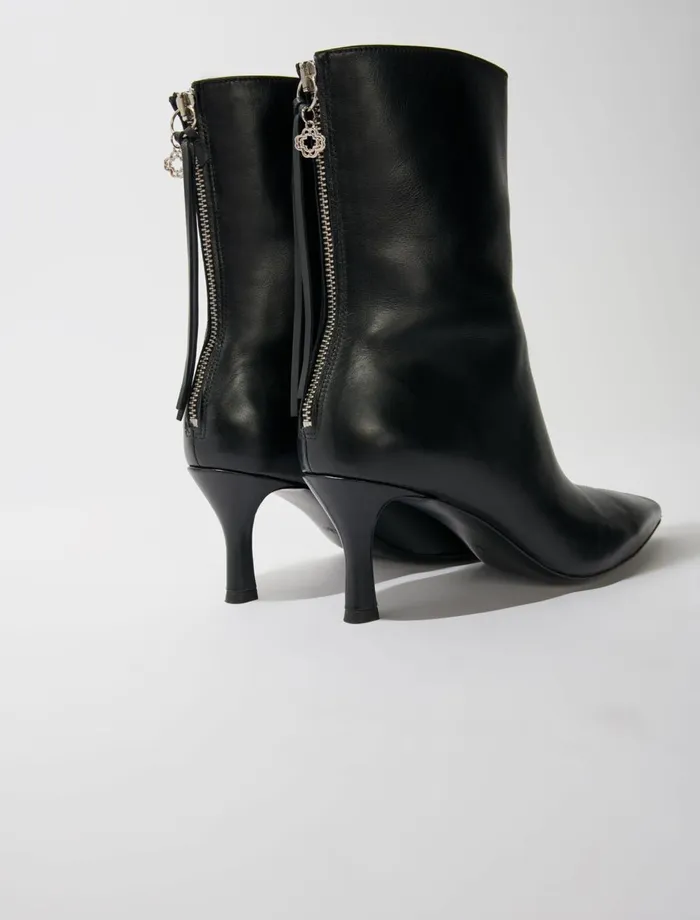 Booties and Boots Women Maje Leather Ankle Boots Black
