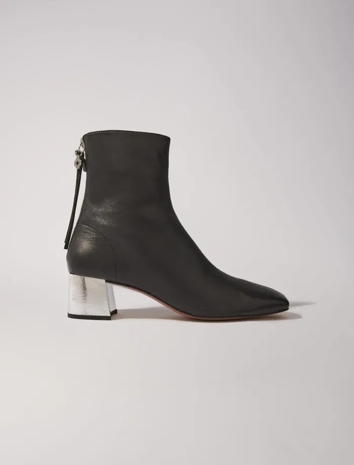 Booties and Boots Women Maje SquareToed Leather Boots Black