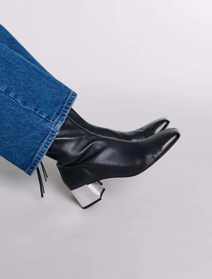Booties and Boots Women Maje SquareToed Leather Boots Black