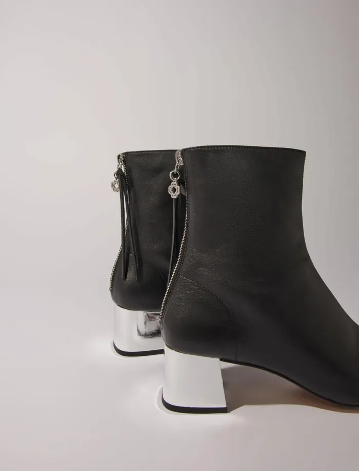 Booties and Boots Women Maje SquareToed Leather Boots Black