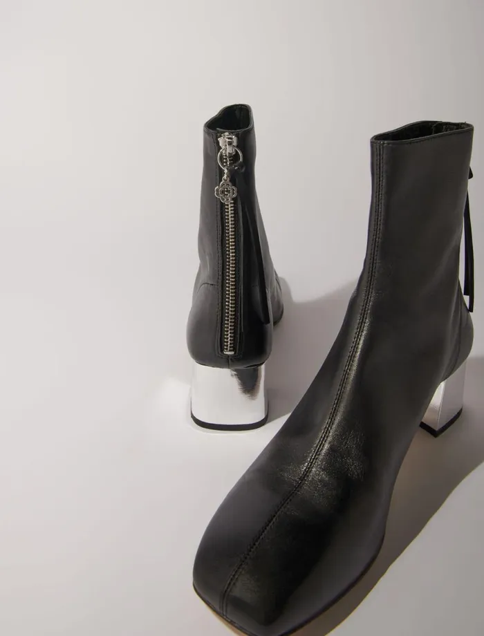 Booties and Boots Women Maje SquareToed Leather Boots Black