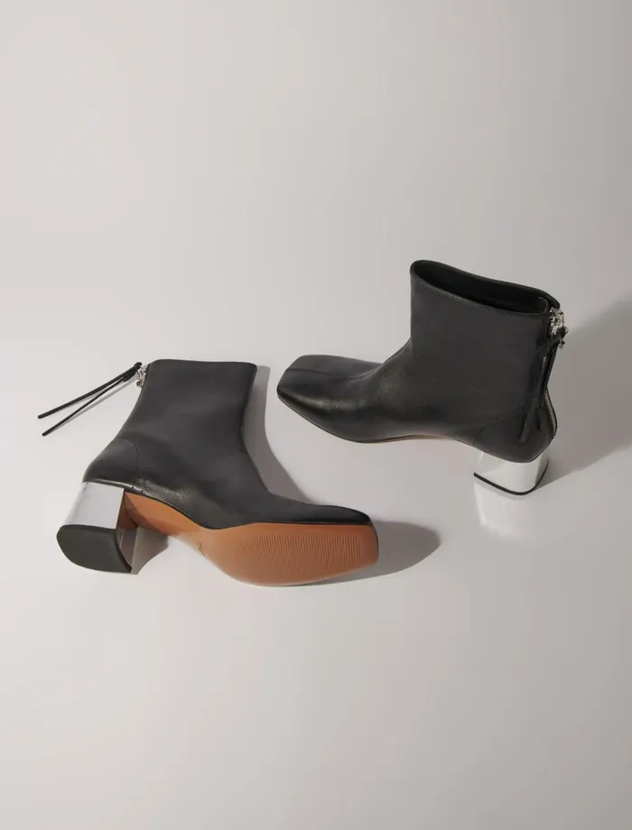 Booties and Boots Women Maje SquareToed Leather Boots Black