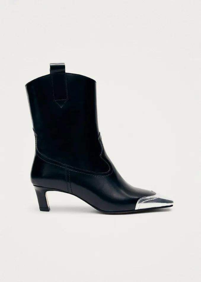 Boots Women ALOHAS Hudson Shimmer Bicolor Black Silver Leather Ankle Boots