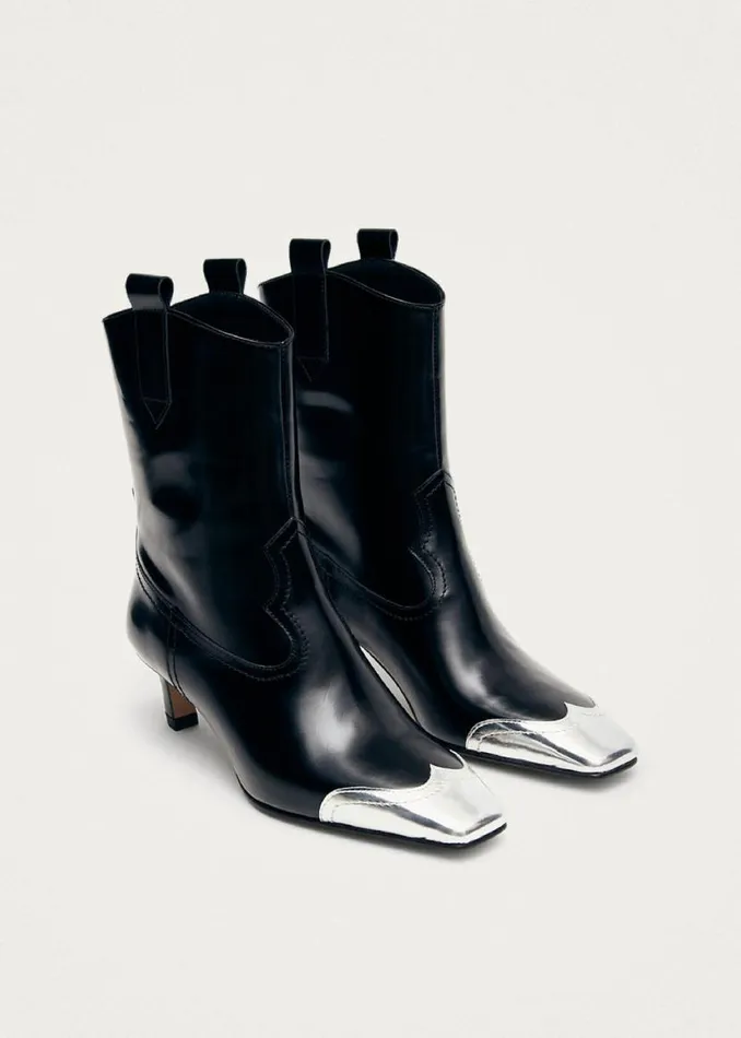 Boots Women ALOHAS Hudson Shimmer Bicolor Black Silver Leather Ankle Boots