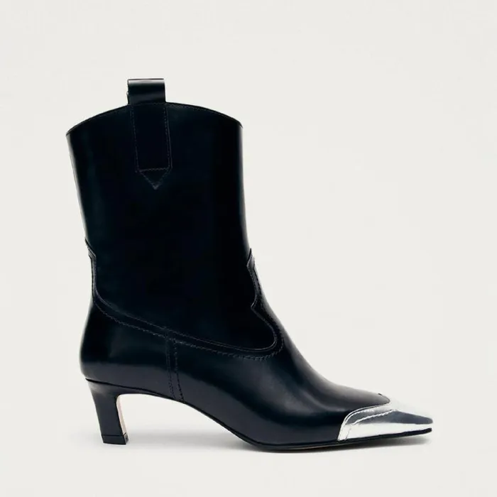 Boots Women ALOHAS Hudson Shimmer Bicolor Black Silver Leather Ankle Boots